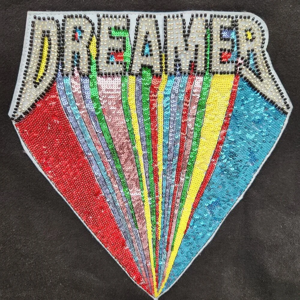 Lola + The Boys Dreamer Black Crewneck Sweatshirt Beaded Sequins Soft Boho Glam - Picture 4 of 10